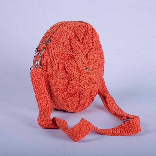 Tas Bulat Emboss Rajutan "Arwel Crochet"-Orange