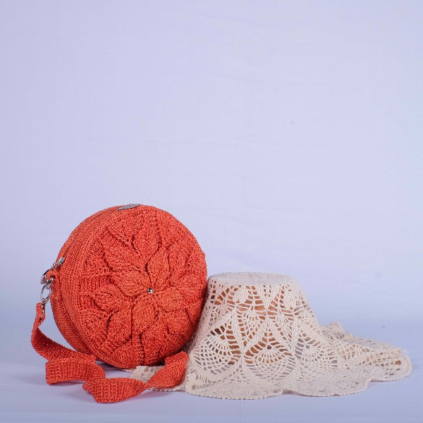 Tas Bulat Emboss Rajutan "Arwel Crochet"-Orange